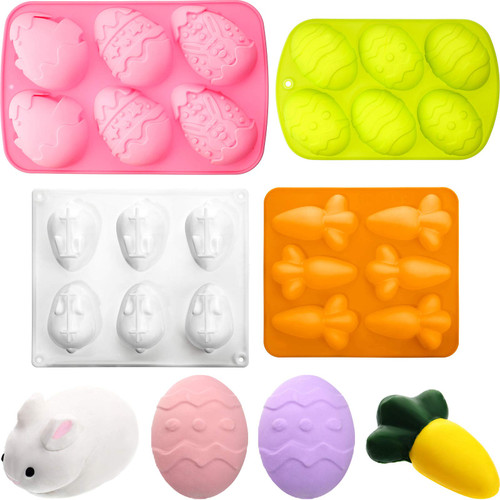 4 Pieces Easter Egg Chocolate Candy Molds Bunny Shaped Silicone Mold Carrot Silicone Mold Easter Baking Cake Mold for DIY Cake Chocolate Jelly Desserts Ice Soap 4 Pieces Easter Egg Chocolate Candy Molds Bunny Shaped Silicone Mold Carrot Silicone Mold Easter Baking Cake Mold for DIY Cake Chocolate Jelly Desserts Ice Soap