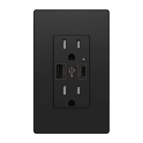 USB C Outlet PD 24W Power Delivery Receptacle 4.8A, Receptacle in-Wall Charger with 15 Amp, 125 Volt Tamper-Resistant Outlet, Black Not for laptops Glossy Black(USB c PD 1pack)