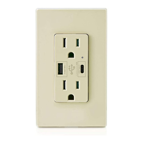 USB C Outlet PD 24W Power Delivery Receptacle 4.8A, Receptacle in-Wall Charger with 15 Amp, 125 Volt Tamper-Resistant Outlet, Ivory Not for laptops (USB c PD 1pack)