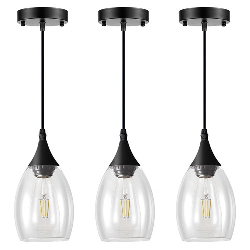 Industrial Pendant Lighting, Adjustable Pendant Light Fixtures, Modern Clear Glass Shade Pendant Lights, Black Farmhouse Hanging Light Fixtures for Kitchen Island Hallway Living Room Bedroom, 3-Pack Industrial Pendant Lighting, Adjustable Pendant Light Fixtures, Modern Clear Glass Shade Pendant Lights, Black Farmhouse Hanging Light Fixtures for Kitchen Island Hallway Living Room Bedroom, 3-Pack