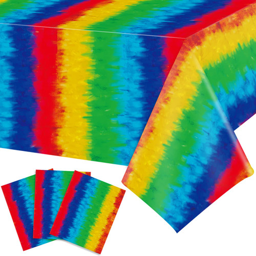 3 Pieces Tie Dye Tablecloth Plastic Tie Dyed Table Cover Retro Hippie Disposable Tablecloth Colorful Rainbow Table Cover for 60s 70s Groovy Party Decoration Carnival Tie Dye Birthday Party Supplies