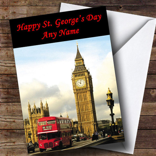 St George's Day Big Ben and London Bus Personalized Greetings Greetings Card