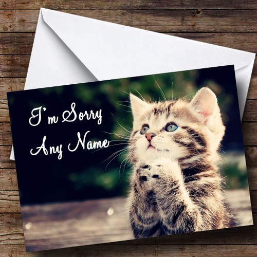 Kitten Praying Personalized Sorry Greetings Greetings Card