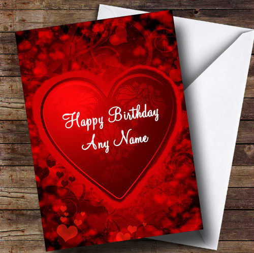 Red And Black Love Heart Romantic Personalized Birthday Greetings Greetings Card