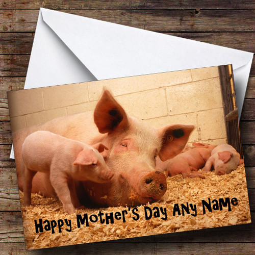 Cute Pig and Piglets Personalized Mother's Day Greetings Greetings Card