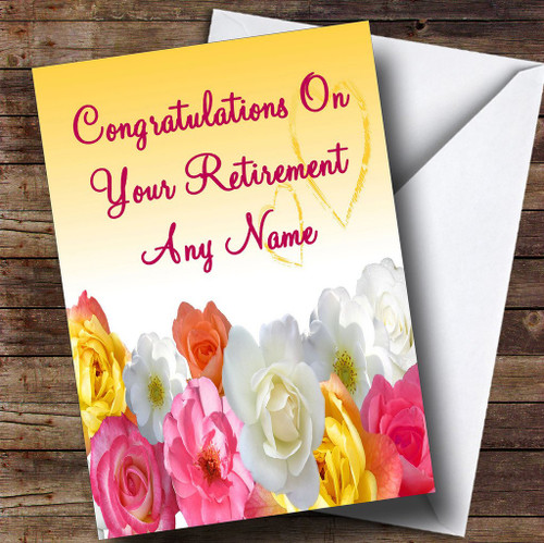 Yellow Flowers Personalized Retirement Greetings Greetings Card