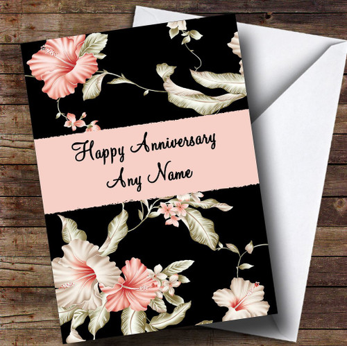 Stunning Black Vintage Floral Personalized Romantic Anniversary Greetings Greetings Card