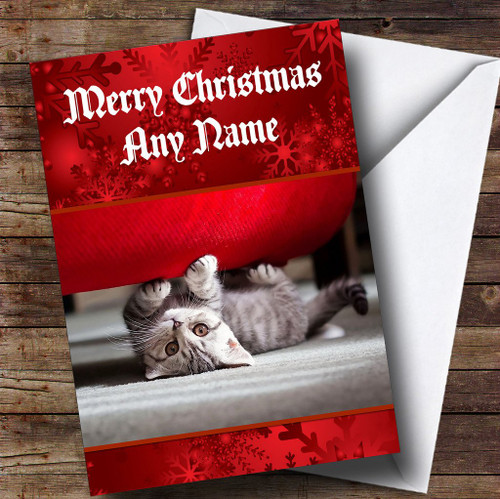 Beautiful Kitten Personalized Christmas Holiday Greetings Greetings Card