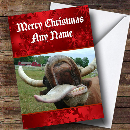 Funny Crazy Mad Cow Personalized Christmas Holiday Greetings Greetings Card