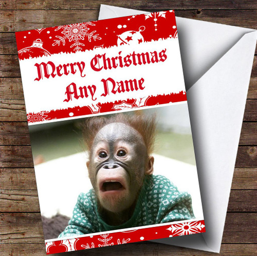 Funny Shocked Monkey Personalized Christmas Holiday Greetings Greetings Card
