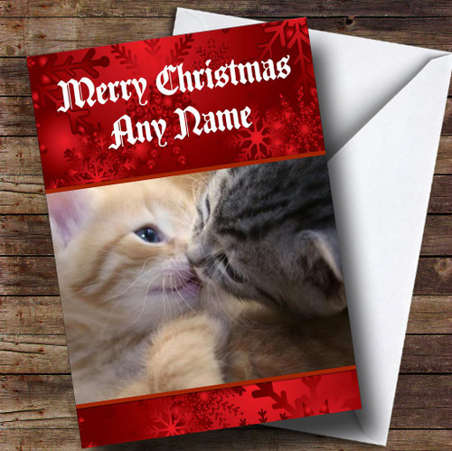Kissing Kittens Romantic Personalized Christmas Holiday Greetings Greetings Card