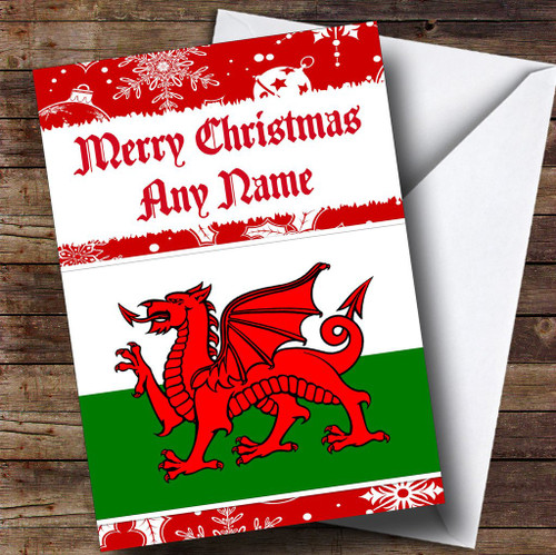 Welsh Flag Personalized Christmas Holiday Greetings Greetings Card