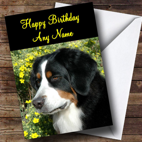 Lovely Bernese Mountain Dog Personalized Birthday Greetings Greetings Card