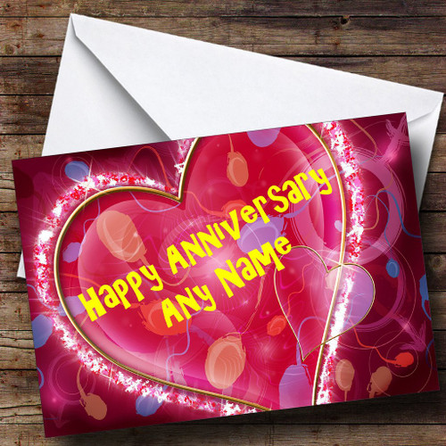 Pink Love Heart Personalized Anniversary Greetings Greetings Card