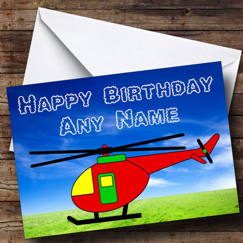 Red & Yellow Helicopter Personalized Birthday Greetings Greetings Card