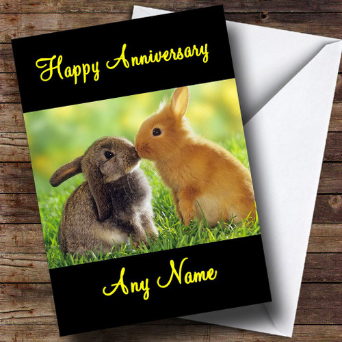 Rabbits Kissing Personalized Anniversary Greetings Greetings Card