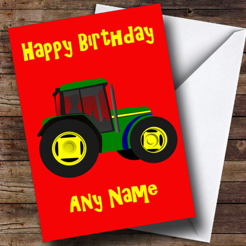 Green Tractor Personalized Birthday Greetings Greetings Card