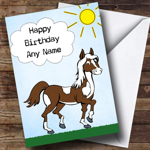 Brown & White Skewbald Horse Personalized Birthday Greetings Greetings Card