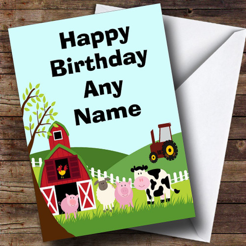 Farm Animals and Tractor Personalized Birthday Greetings Greetings Card