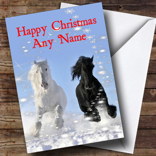 Grey & Black Horse Christmas Holiday Personalized Greetings Greetings Card
