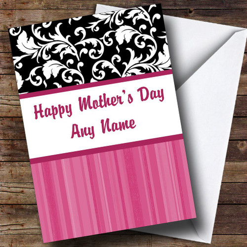 Stripe & Pink And Damask Personalized Mother's Day Greetings Greetings Card Stripe & Pink And Damask Personalized Mother's Day Greetings Greetings Card