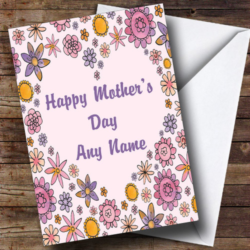 Funky Flowers Yellow Pink Personalized Mother's Day Greetings Greetings Card