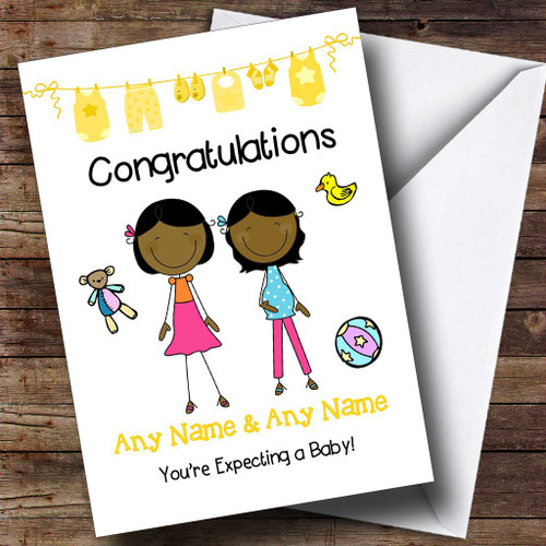 Gay Lesbian Black Congratulations Expecting A Baby Personalized Pregnancy Greetings Greetings Card
