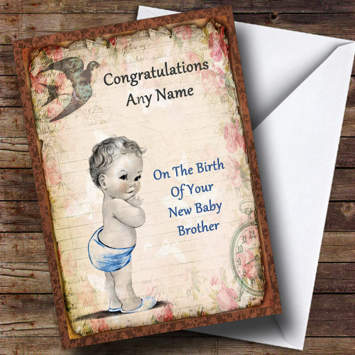 Vintage Baby Boy Brother Personalized New Baby Greetings Greetings Card