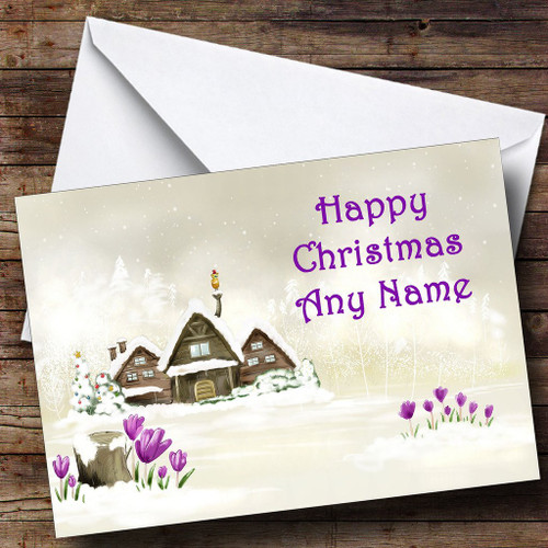 Snowy Christmas Holiday Greetings Greetings Card Personalized