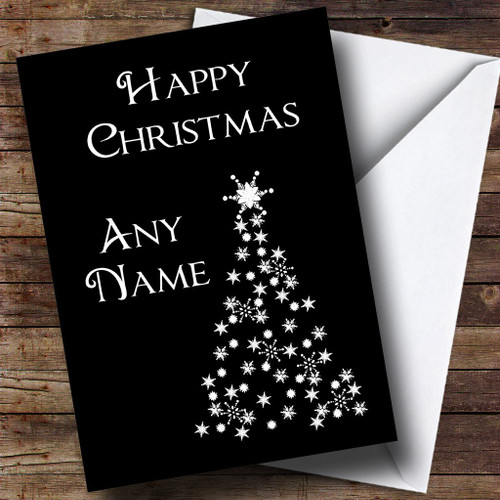Black & White Tree Personalized Christmas Holiday Greetings Greetings Card