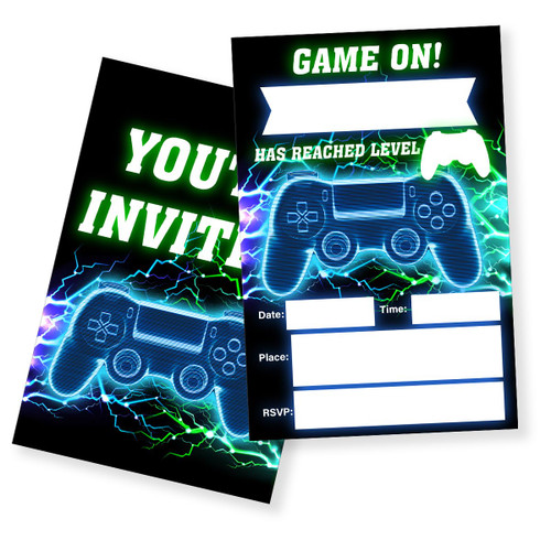 Video Game Birthday Party Invitations With Envelopes Set of 20, Boys Video Game Birthday Party Fill in Invites Invitations Cards (Double Sided)