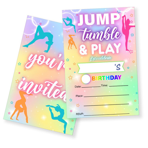 Gymnastics Birthday Party Invitations With Envelopes Set of 20 Jump Tumble & Play Gymnastics Theme Birthday Party Fill in Invites Invitations Cards (Double Sided)