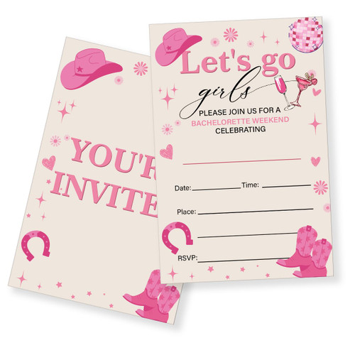 Bachelorette Party Invitations With Envelopes Set of 20 Bachelorette Weekend Let's Go Girls Party Fill in Invites Country Invitations Cards (Double Sided)