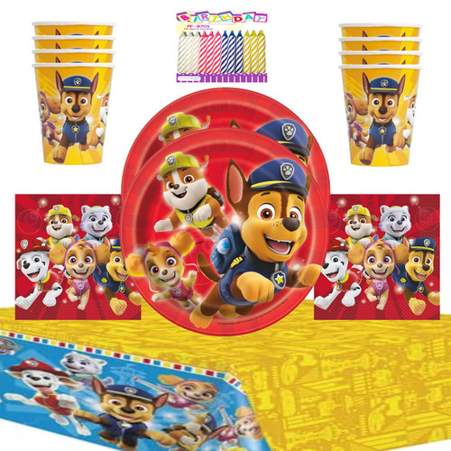 Paw Patrol Party Supplies Pack Serves 16 | Paw Patrol Birthday Party Supplies | Chase | Dessert Plates Napkins Cups and Table Cover with Birthday Candles (Bunde for 16) Paw Patrol Party Supplies Pack Serves 16 | Paw Patrol Birthday Party Supplies | Chase | Dessert Plates Napkins Cups and Table Cover with Birthday Candles (Bunde for 16)