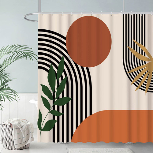 Allenjoy Mid Century Abstract Shower Curtain Set Boho Geometric Modern Minimalist Neutral Home Bathroom Bathtub Curtain Decoration Washable Durable Fabric with 12 Hooks 72x72 Inch