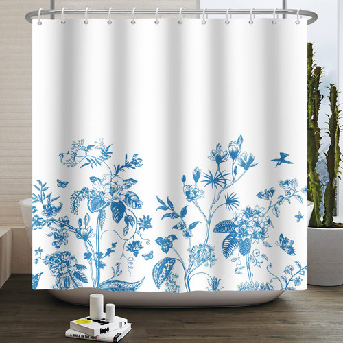Baocicco Blue Plant Shower Curtain Watercolor Leaves Flowers Natural Botanical Shower Curtains for Bathroom Bathtubs Waterproof Fabric Shower Curtain with Hooks 72x78 Inches