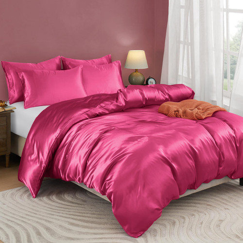 Horbaunal 5 Pieces Satin Duvet Cover Set Queen/Full Size Hot Pink Duvet Cover with Corner Ties & Zipper Closure, Luxury & Silky Bedding Set, 1 Duvet Cover and 4 Pillowcases (No Comforter) Horbaunal 5 Pieces Satin Duvet Cover Set Queen/Full Size Hot Pink Duvet Cover with Corner Ties & Zipper Closure, Luxury & Silky Bedding Set, 1 Duvet Cover and 4 Pillowcases (No Comforter)
