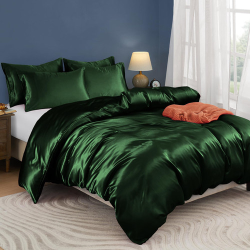 Horbaunal 5 Pieces Satin Duvet Cover Set King Size Emerald Green Duvet Cover with Corner Ties & Zipper Closure, Luxury & Silky Bedding Set, 1 Duvet Cover and 4 Pillowcases (No Comforter) Horbaunal 5 Pieces Satin Duvet Cover Set King Size Emerald Green Duvet Cover with Corner Ties & Zipper Closure, Luxury & Silky Bedding Set, 1 Duvet Cover and 4 Pillowcases (No Comforter)