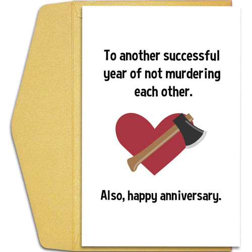 Qiliji Funny Anniversary Card for Him Her, Humorous Wedding Anniversary Card, Happy Anniversary Card, Another Successful Year Of Not Murdering Each Other