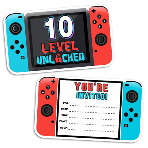 Yangmics Direct Video Gamer Birthday Party Fill In Invitations, 10th Birthday Games, Video Game Party Invitations, Decorations, Favors for Boys Kids, 30 Invitations + 30 Envelopes - Level 10 Unlocked
