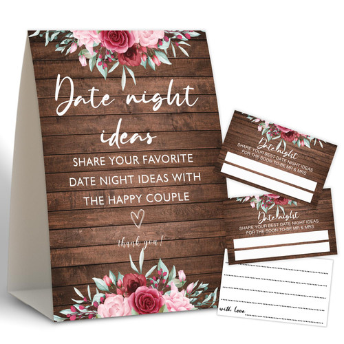 Floral Theme Date Night Games,Date Night Ideas,Wedding Shower Games,Rustic Bridal Shower Decorations,Popular Bridal Shower Games,Set Including 1 Sign And 50 Date Night Ideas Cards-04