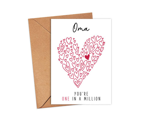 Yanashop88 Oma You're One In A Million Card - Oma Birthday Card - Thank You Greeting Card - Card For Her - Anniversary Card - Mother's Day Card - Thank You Card - I Love You Oma Card
