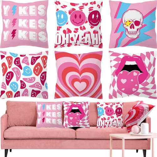 6 Pieces Decorative Preppy Cushion Covers Throw Pillows Cases Aesthetic Preppy Pillow Covers Cute Room Decor for Girls Bed Bedroom Couch College Decorations, 18 x 18 Inch (Romantic)