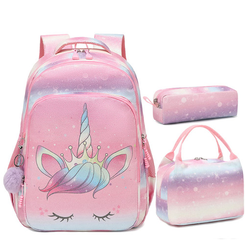 Meisohua Rainbow Glitter Backpack with Lunch Bag and Pencil Bag Unicorn Backpack for Girls 3 in 1 School Bag Set Kids School Bookbag Set