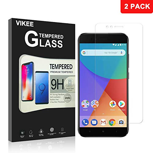 [2 Pack] Xiaomi Mi A1 Screen Protector, VIKEE HD Clear [Anti-Fingerprint][Bubble-Free][Easy to Install] 9H Hardness Tempered Glass Film for Xiaomi Mi A1