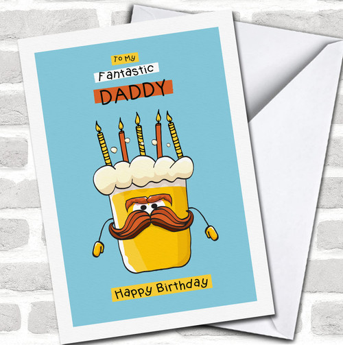 Daddy Funny Beer With Moustaches And Candles Any Text Personalized Birthday Card