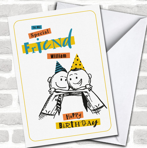 Friend Two Funny Friends Hugging Any Text Personalized Birthday Card