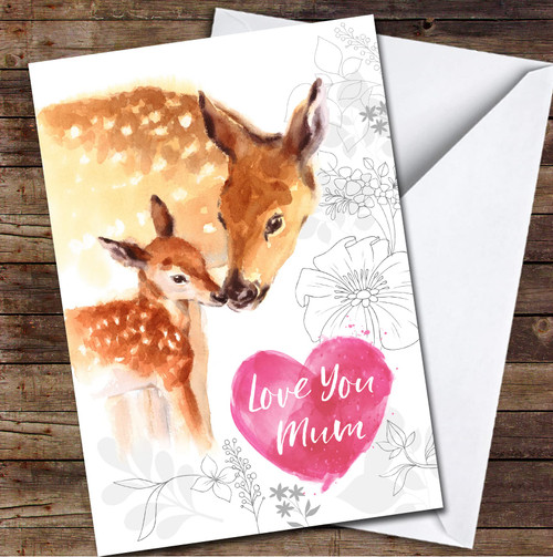 Deer Mother And Child Painted Love You Mum Personalized Mother's Day Card