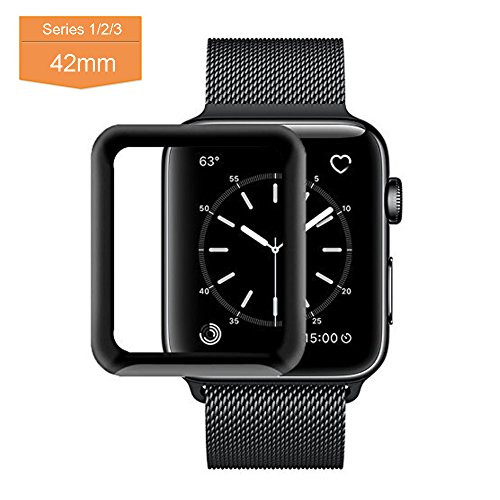 for Apple Watch 42mm Screen Protector Tempered Glass, Full Coverage Tempered Glass Screen Protector Case with 3D Curved Edge for Apple I-Watch Series 3/2/1, High Definition, Anti Scratch, Bubble Free