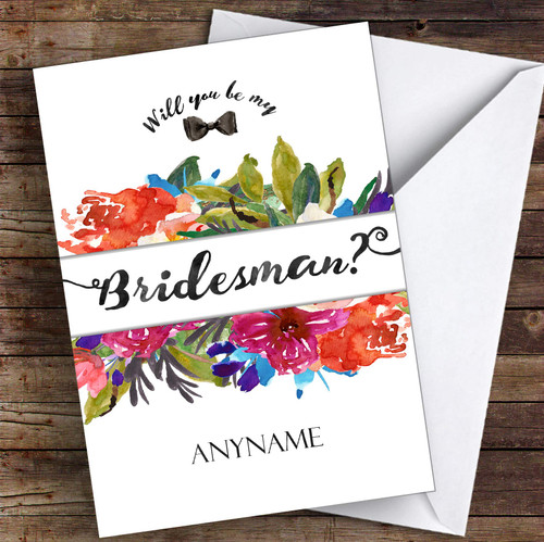Watercolour Floral Will You Be My Bridesman Personalized Greetings Wedding Greetings Card
